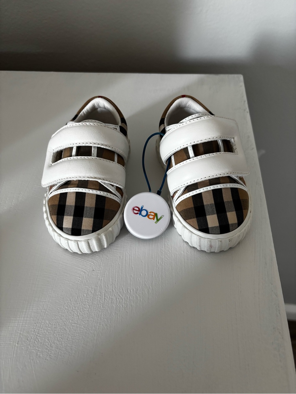 Kids Plaid Strap Sneakers in White and Brown